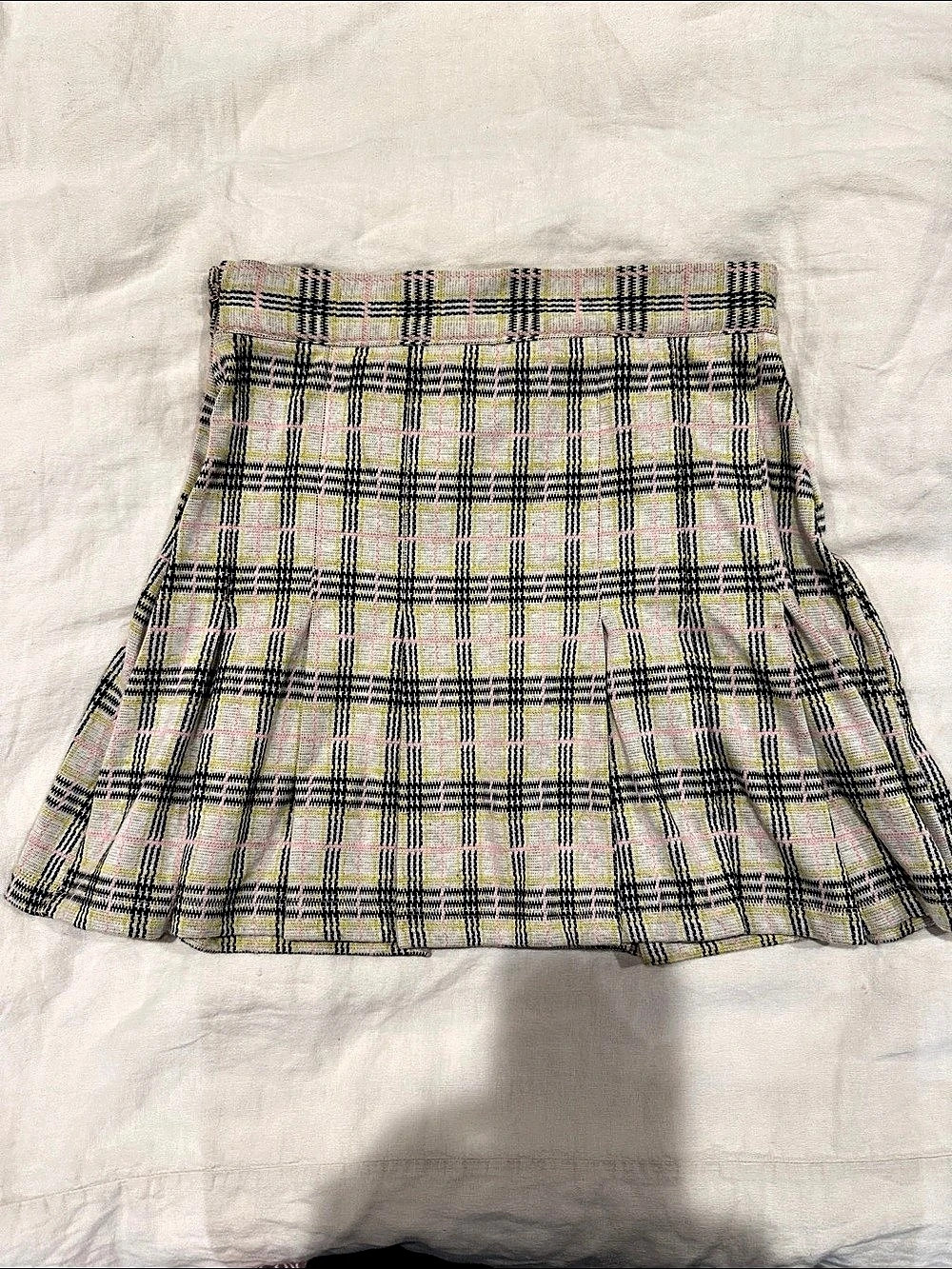 Free People Plaid Mini Skirt in Cream & Black UK 4 Like New